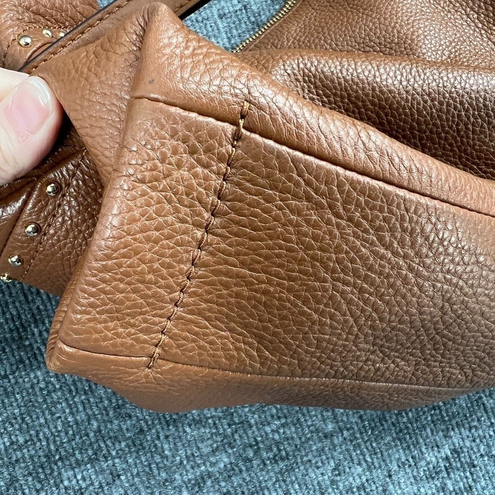 Michael Kors Purse Tan Brown Leather Handbag Shoulder Bag Studded Crossbody - Picture 6 of 14